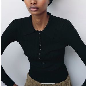 Zara Ribbed Knit Polo Button Down